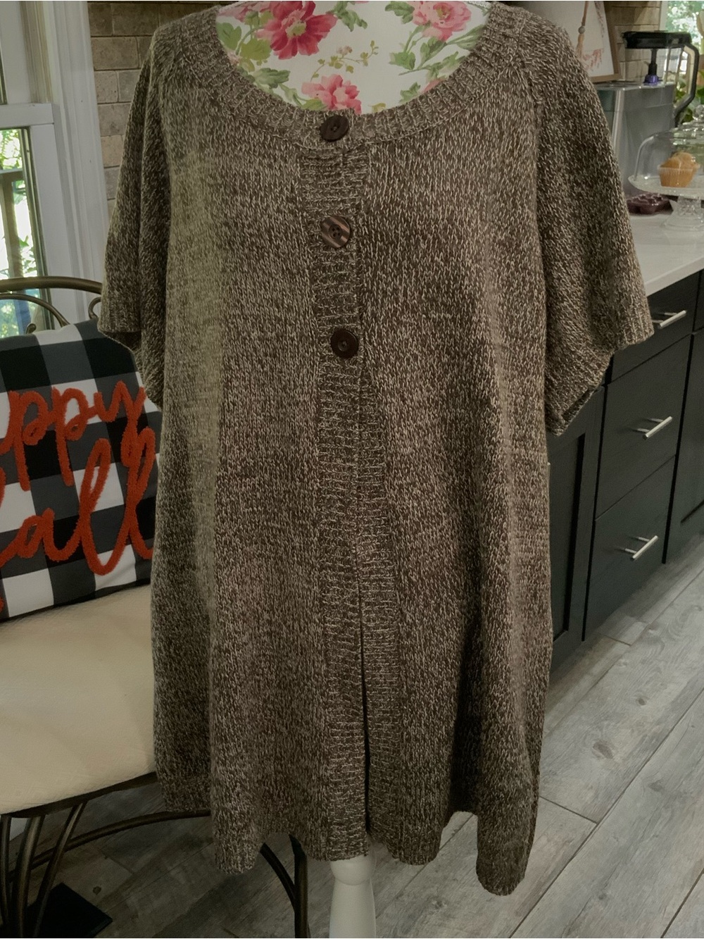 Woman Within 1X 22/24 Cardigan Sweater Short Sleeve Heather Brown Fall Winter